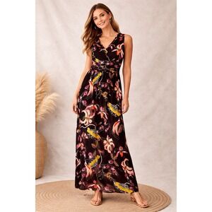 Soma Floral Maxi Dress Women's M Sleeveless Surplice V-Neck Vacation Dress